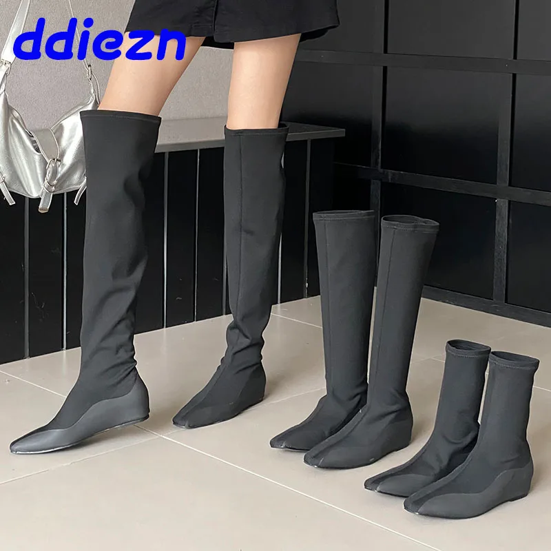 Fashion Elastic Ladies Knee High Sock Boots Female Designer Height Increasing Footwear Slip On Shoes Women Ankle Stretch Boots