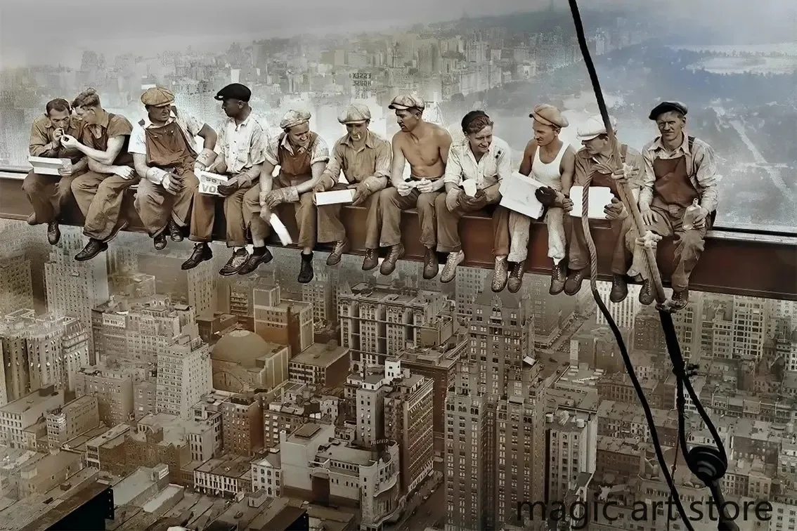 ملصق فني لعمال البناء في نيويورك ، لوحة قماشية عتيقة ، صورة مطبوعة على الحائط ، ديكور منزلي ، لا غداء أبدًا فوق ناطحة سحاب ، صيحات