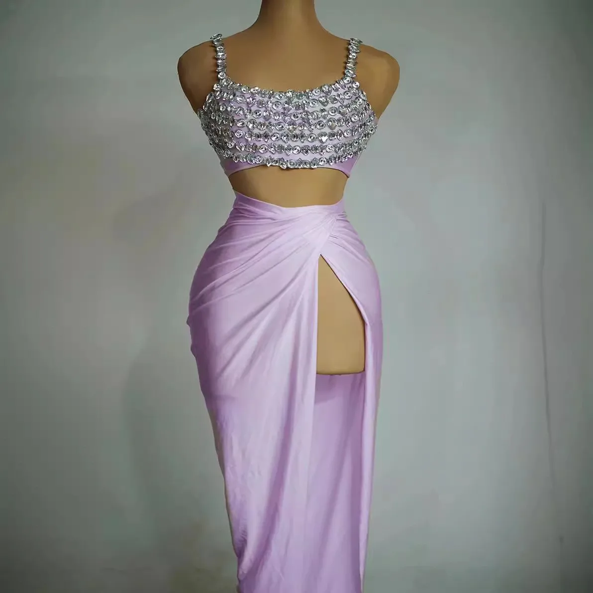 فضي الماس الجنية عالية سبليت بلا أكمام موضة مشرق مزاجه الجسم فستان طويل Vestido De Festa Vestidos Elegantes Mujer #5