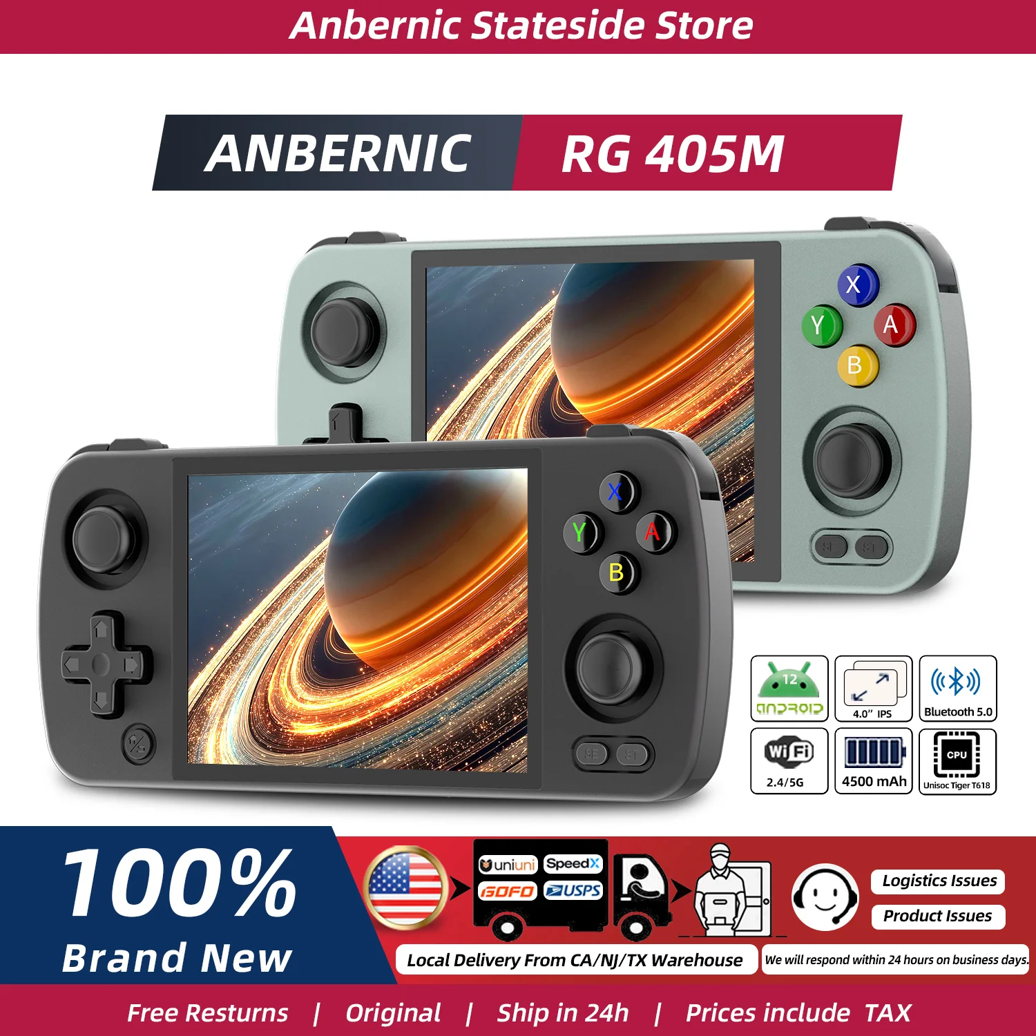 ANBERNIC RG405M Metal Handheld Game Console Android 12 System Unisoc Tiger T618 4 Inch IPS Screen Game Player Support OTA Update