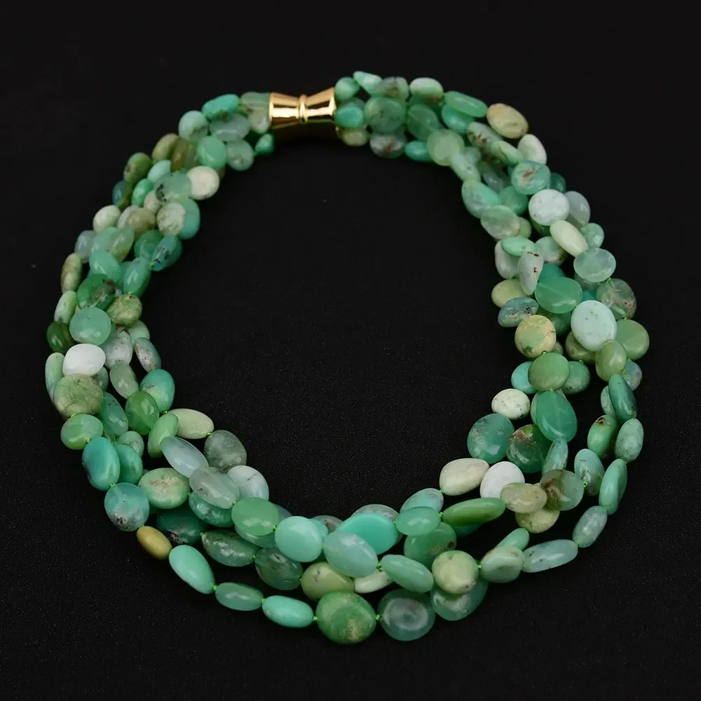 

5 Rows Natural Green Chrysoprase Real Gems Stone Necklace Multi Strands Jewelry