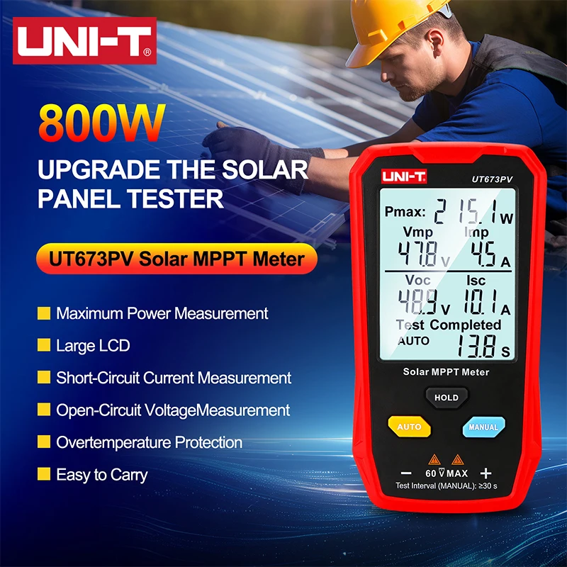 UNI-T UT673PV Solar MPPT Meter Maximum Power Tester Photovoltaic Panels Tracker Peak Open Circuit Voltage Pmax Lmp Voc Lsc Test