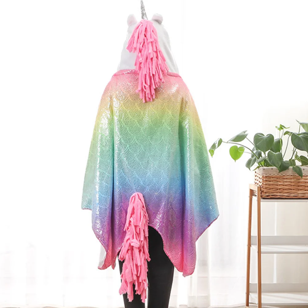 

1Pcs Flannel Unicorn Cape Colorful Hot Stamping Warm Blanket Party Shawl Multifunctional Flannel Cape Funny Shawl