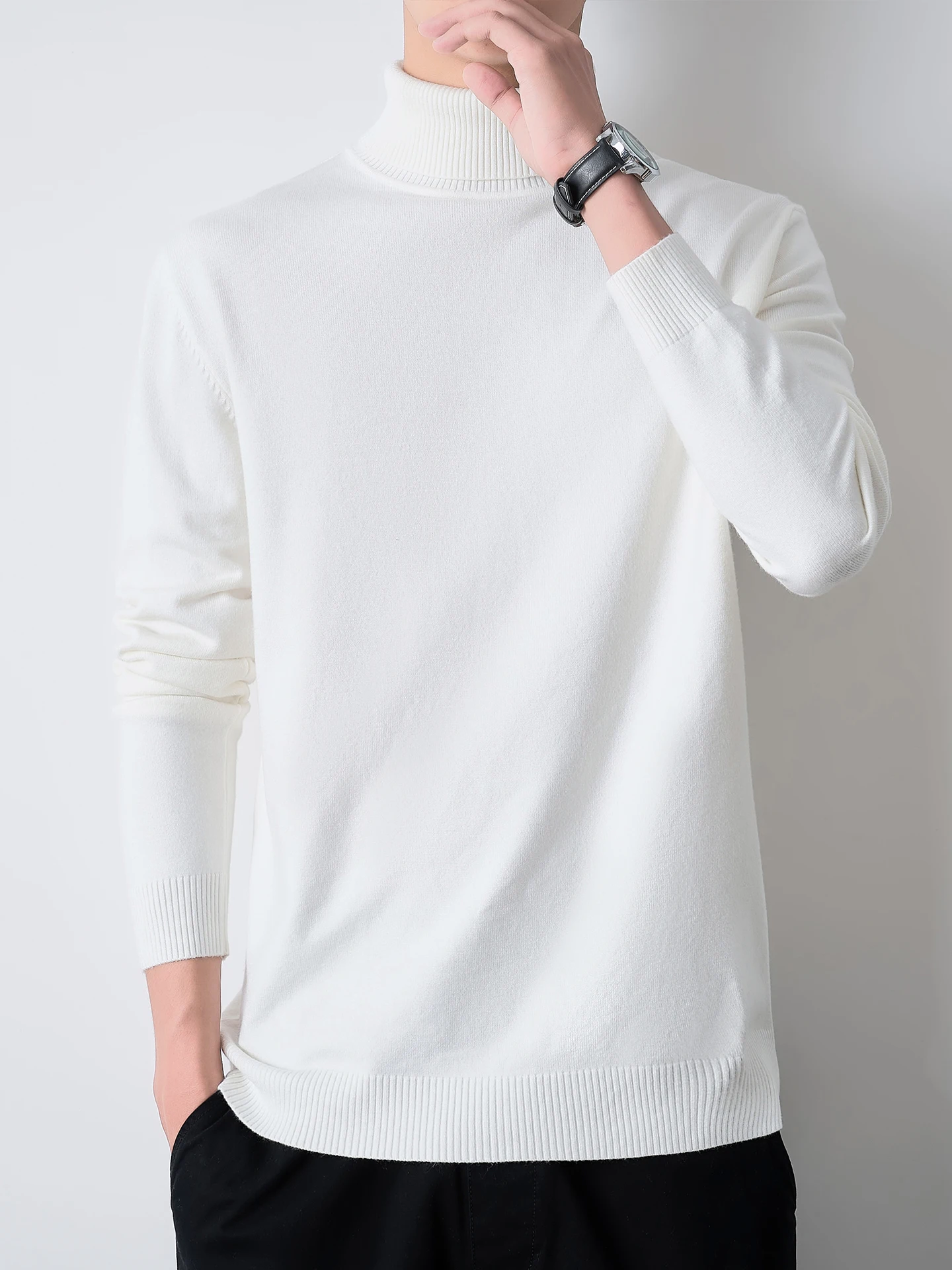 

Мужской вязаный свитер Thiened Long Sve с высоким воротником, свободный повседневный осенний новый теплый базовый топ