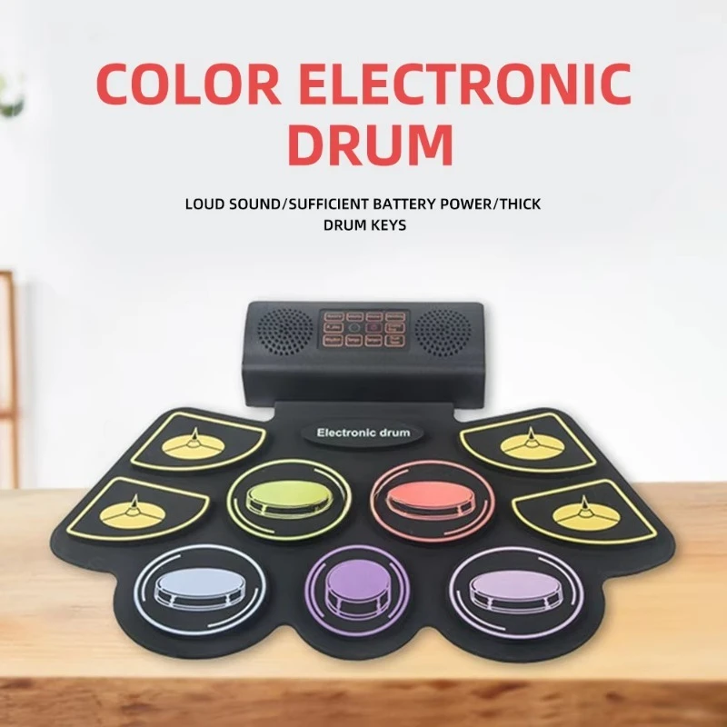 Portable Hand Roll Drum Set, Double Sided Bluetooth Electronic Drum Kit with Stand, Silent Practice Drum for Home Use