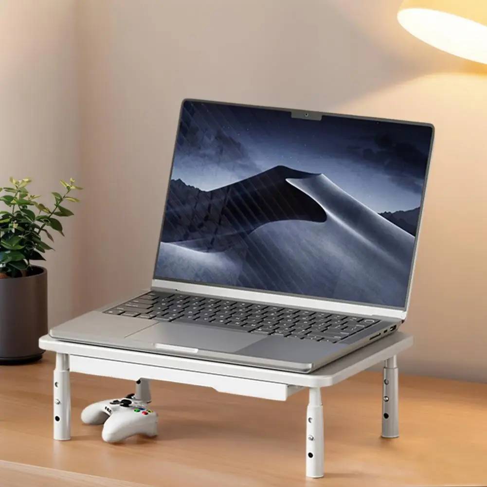 Supporto per laptop con regolazione dell'altezza a 3 livelli Supporto per monitor per computer Supporto per monitor ventilato in acciaio laminato a freddo con cassetto per ufficio