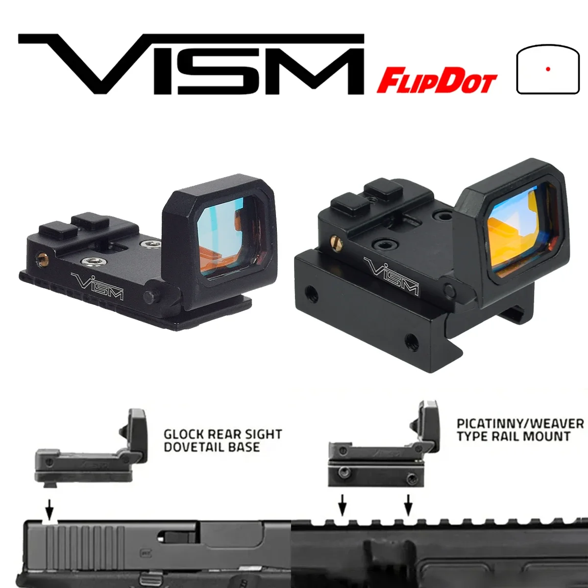 Tactical VISM Flip Up Red Dot Sight For 20mm Rail Riflescope Collimator Sight RMR Scope With GLOCK Rear Sight Mount