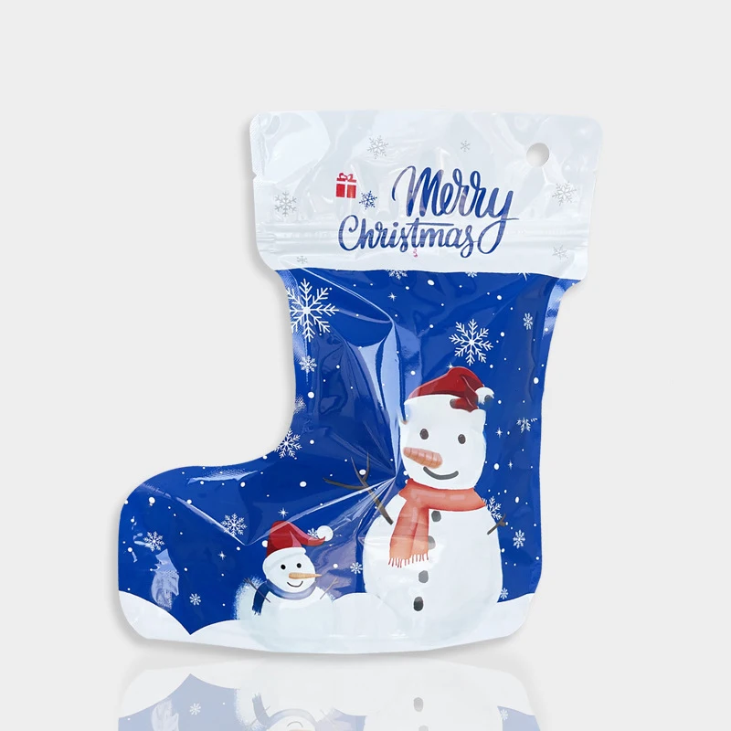 Christmas Socks Boots Shape Ziplock Gift Bags Santa Claus Snowman Xmas Party Decoration New Year Gift Wrapping Plastic Candy Bag