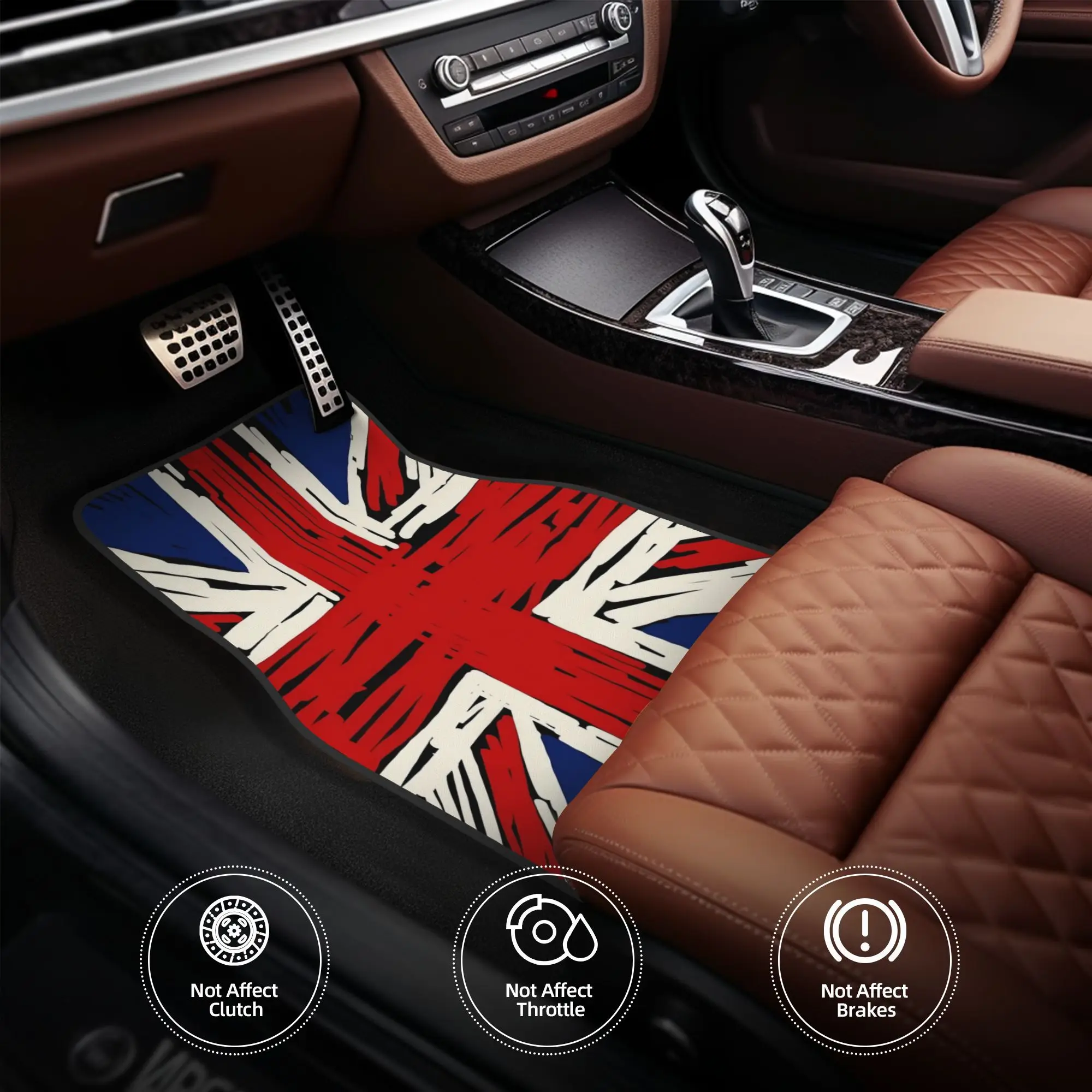 Set Of 4 Car Floor Mats Featuring The British Flag, Union Jack, And United Kingdom Design. Made From Durable Polyester Fiber, Th