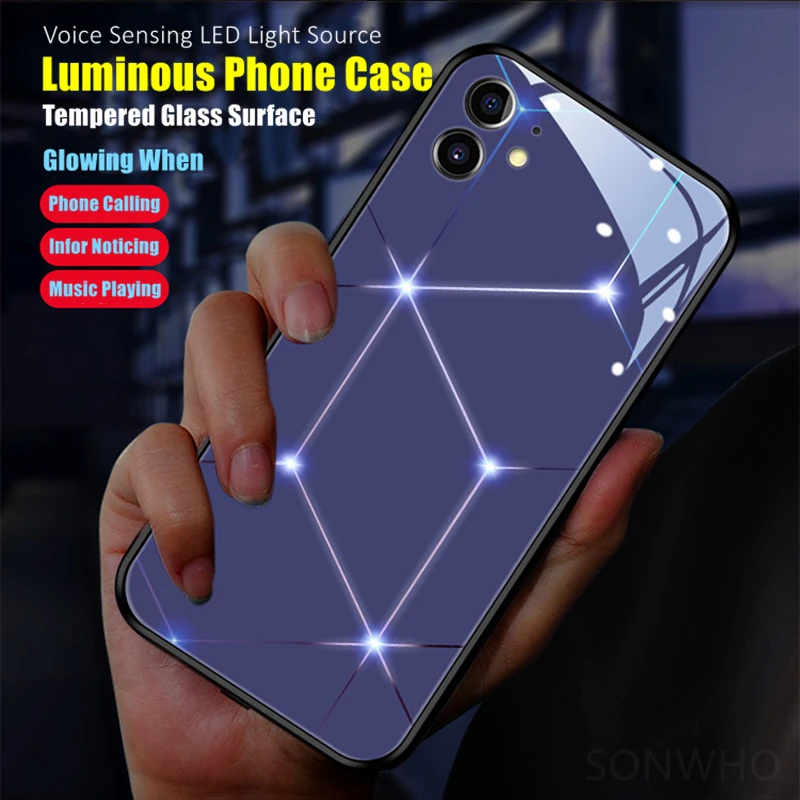 

Voice Sensing LED Light Source Glowing Phone Case for iPhone 12 13 14 15 Mini Pro Max Samsung S24 S22 S23 Note10 20 Plus Ultra