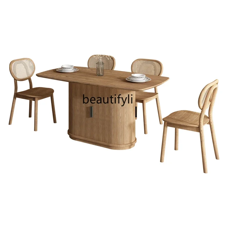 

S Solid Wood Square Dining Table Japanese Style Storage Small Apartment Dining Table Mars Rock Log Simple Eight-Immortal Table
