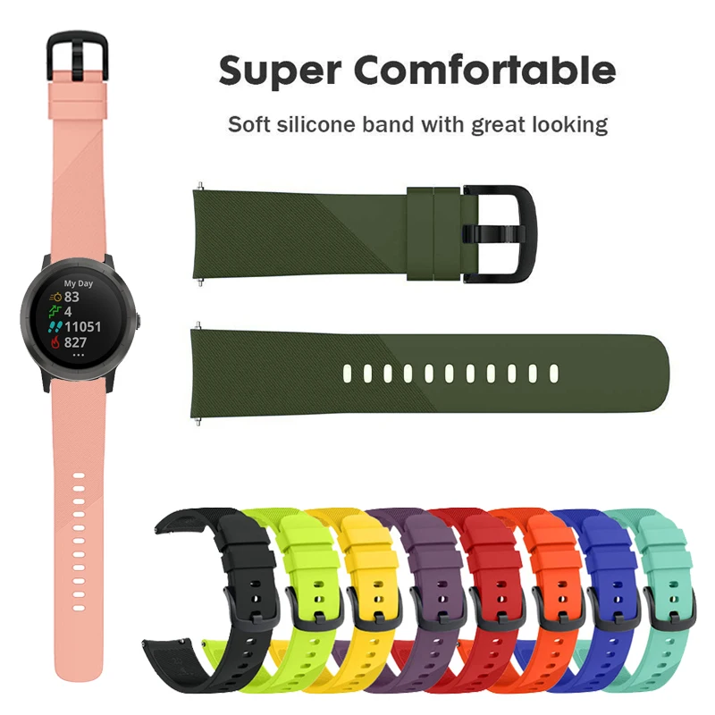 20mm Silicone Band for Garmin Vivoactive 3 / Venu Sq 2 / venu2 plus / Forerunner 645 245 55 165 / Active 5 Replacement Watchband