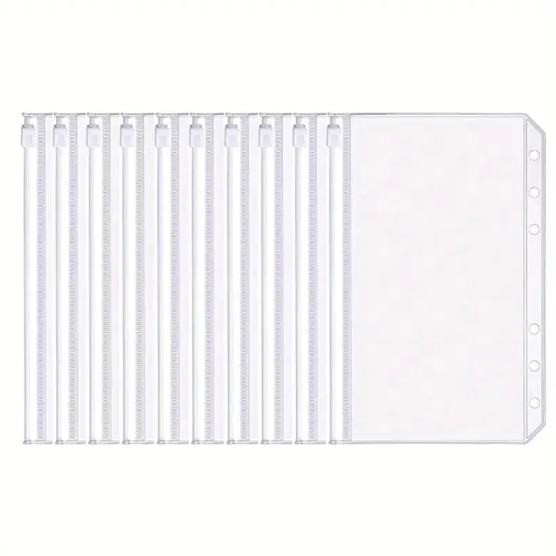 A6 جيوب الموثق 6 ثقوب مجلدات سستة واضحة ل 6 حلقة فضفاضة ورقة دفتر مقاوم للماء PVC المنظم 10 قطعة