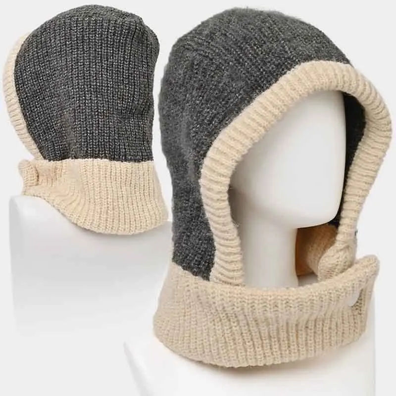 

Balaclava Earflaps Scarf Hat Pilling Resistant Autumn Headgear Knitted Hat Windproof Ear Protection Bomber Cap Women Lady