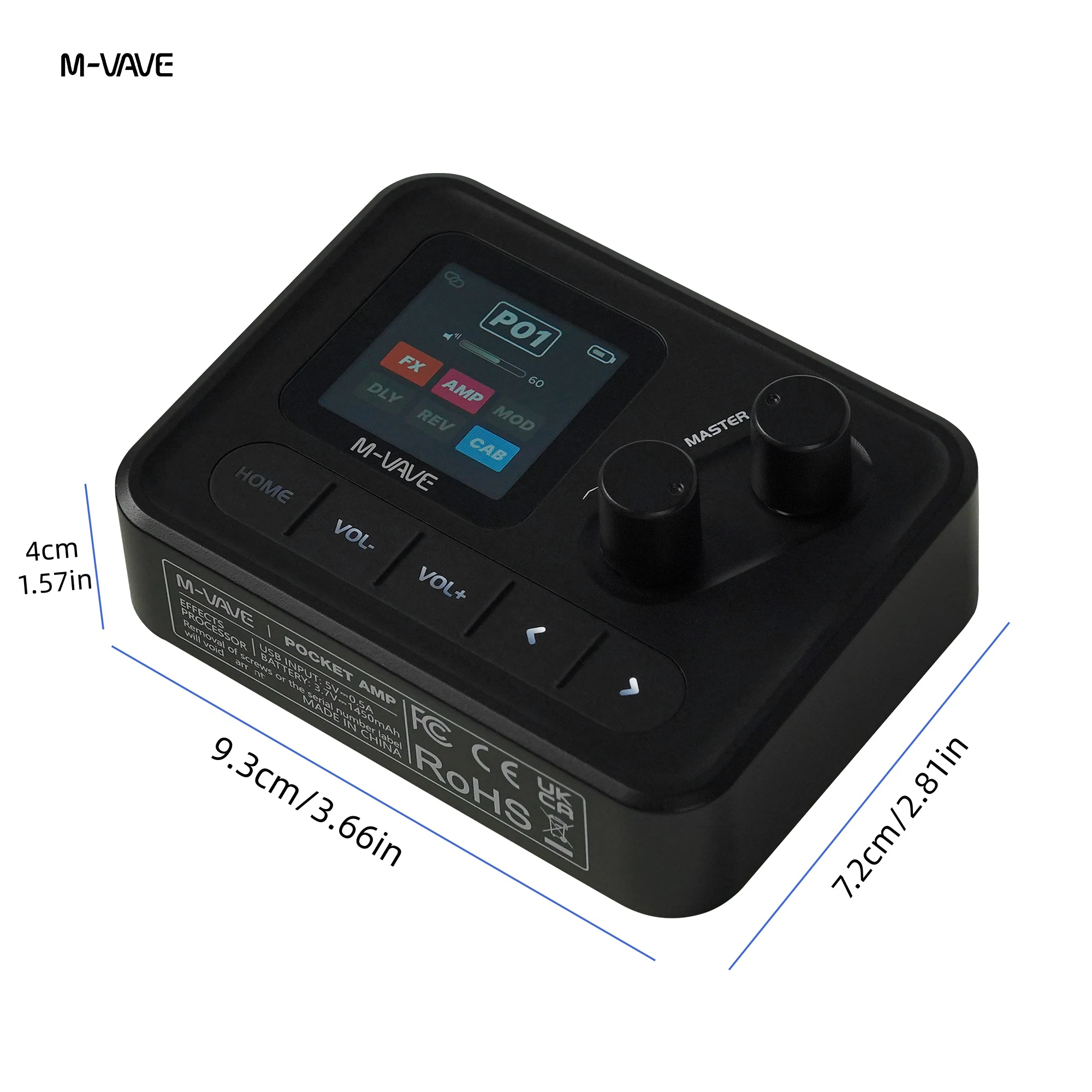 M-VAVE Pocket AMP Guitar/Bass Multi Effects, 6 Modules 80+ Built-in Presets, LOOPBACK Recordable, Bluetooth App Control