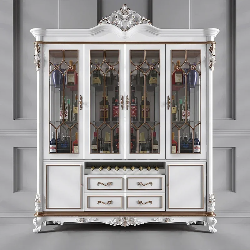 

Custom European pure white four door red wine cabinet household dining room cupboard French villa model room locker