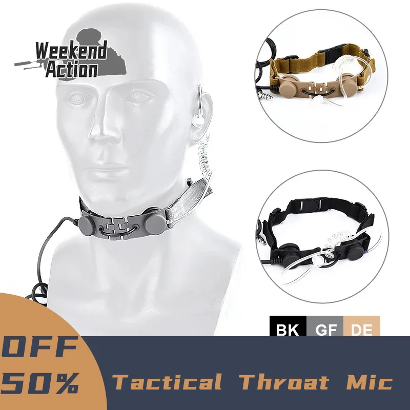 WADSN Tactical Throat Mic Eaphone Laryngeal For Kenwood BaoFeng UV-5R UV-5X UV-82 Headset Microphone Walkie Earpiece Radio U94 P