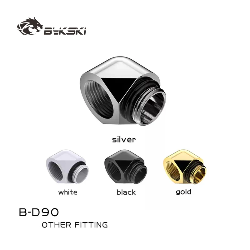 BYKSKI G1/4'' Thread 90 Degree Fitting Adapter Water Cooling Adaptors Thread Length 10MM Black Silver Gold White / B-D90