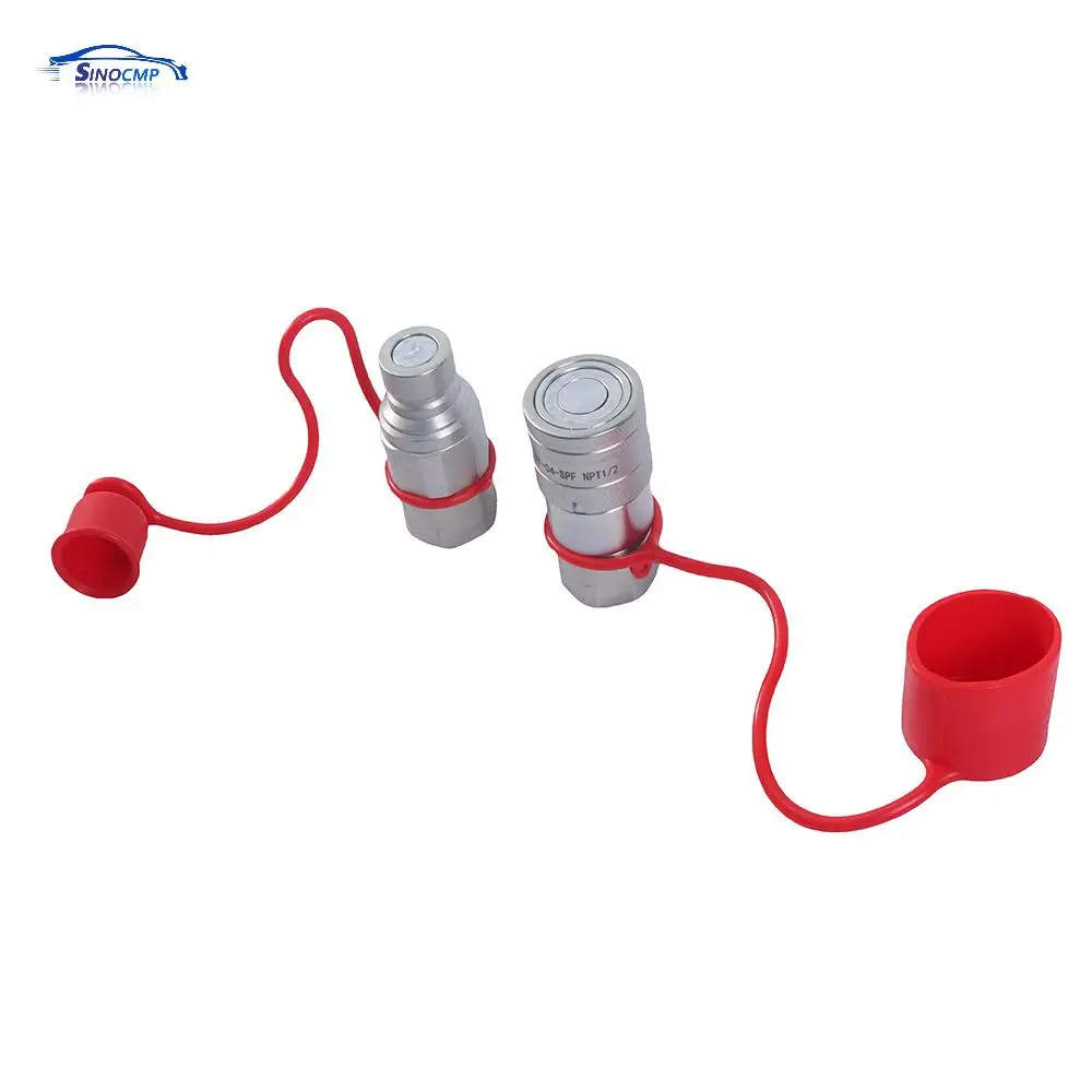 

1/2" NPT Thread Skid Steer Bobcat Flat Face Hydraulic Quick Connect Couplers/Couplings Set W/Red Dust Caps Car Parts Accessories