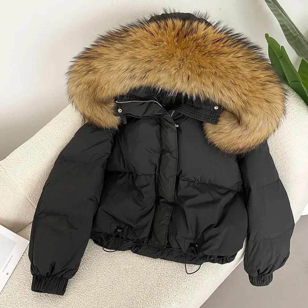 Real Raccoon Fox Fur Coat Down Jacket Women Winter Parka 2024 Large Puffer Jacket Hooded White Duck Down Coat Warm Waterproof