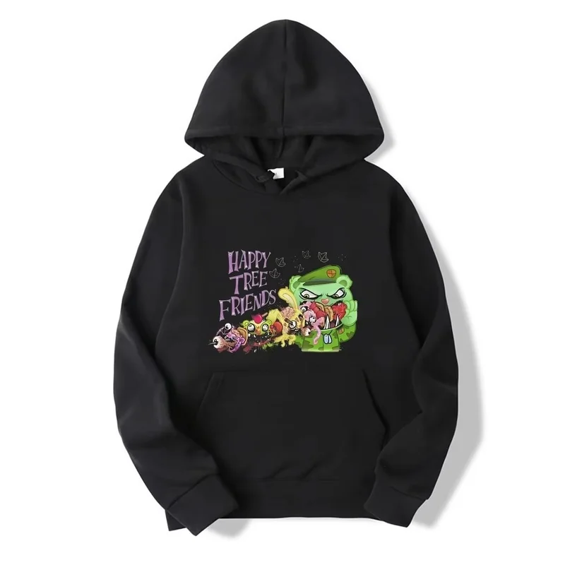 Happy Barbecue Friends and Happy Tree Friends men's hoodies, featuring tooth designs, an irregular texture, and a...