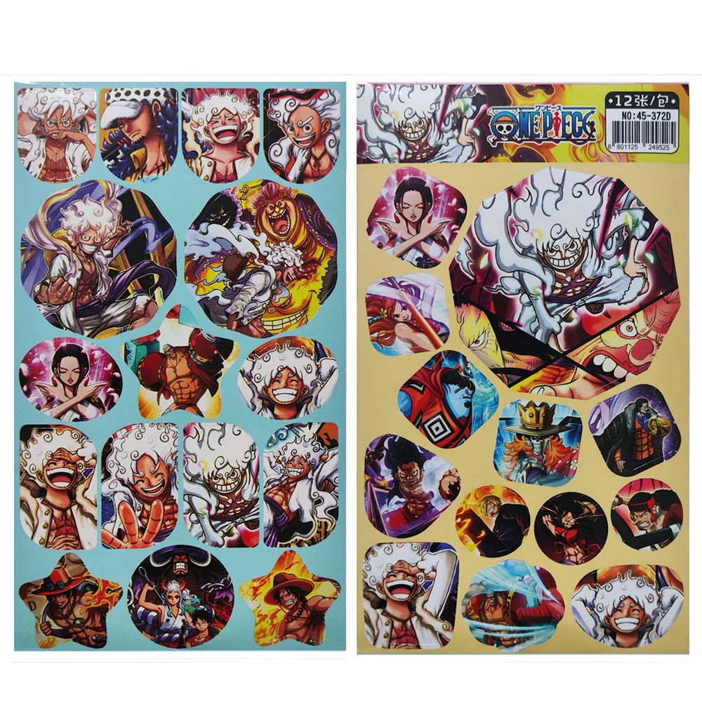 12 sheets One Piece Stickers Book DIY Fridge  Luffy Gear 5 Motorcycle Skateboard Graffiti Joke Sticker Decal Kid Toys Gift