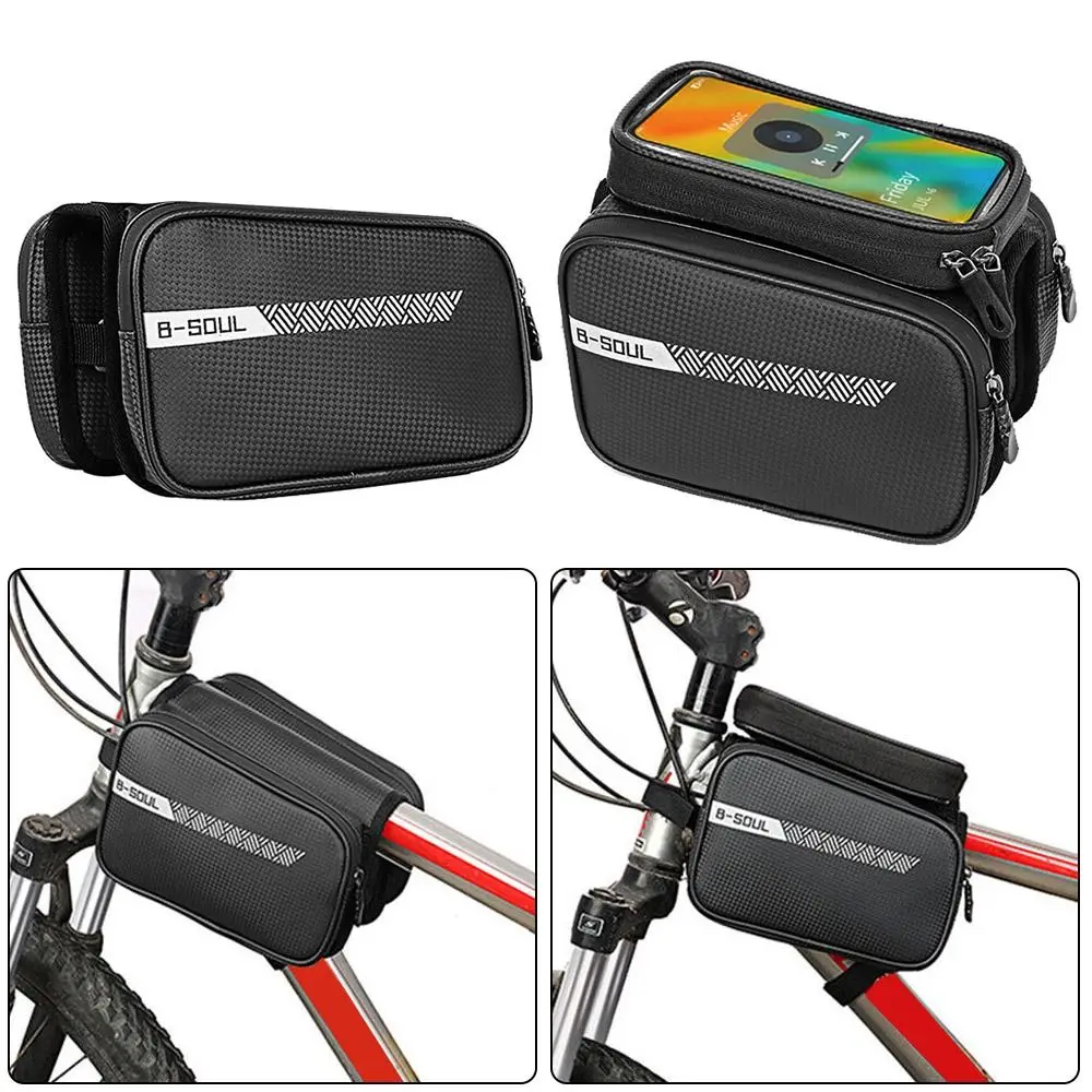 Reflective Pattern Bike Pouch Phone Case Bicycle Top Frame Bag Bike Front Beam Saddle Bag 1.5L