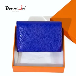 Donna-in Genuine Leather Blue Card Holder for Woman Men Leather High Quality Tarjetero Hombre Protective Card