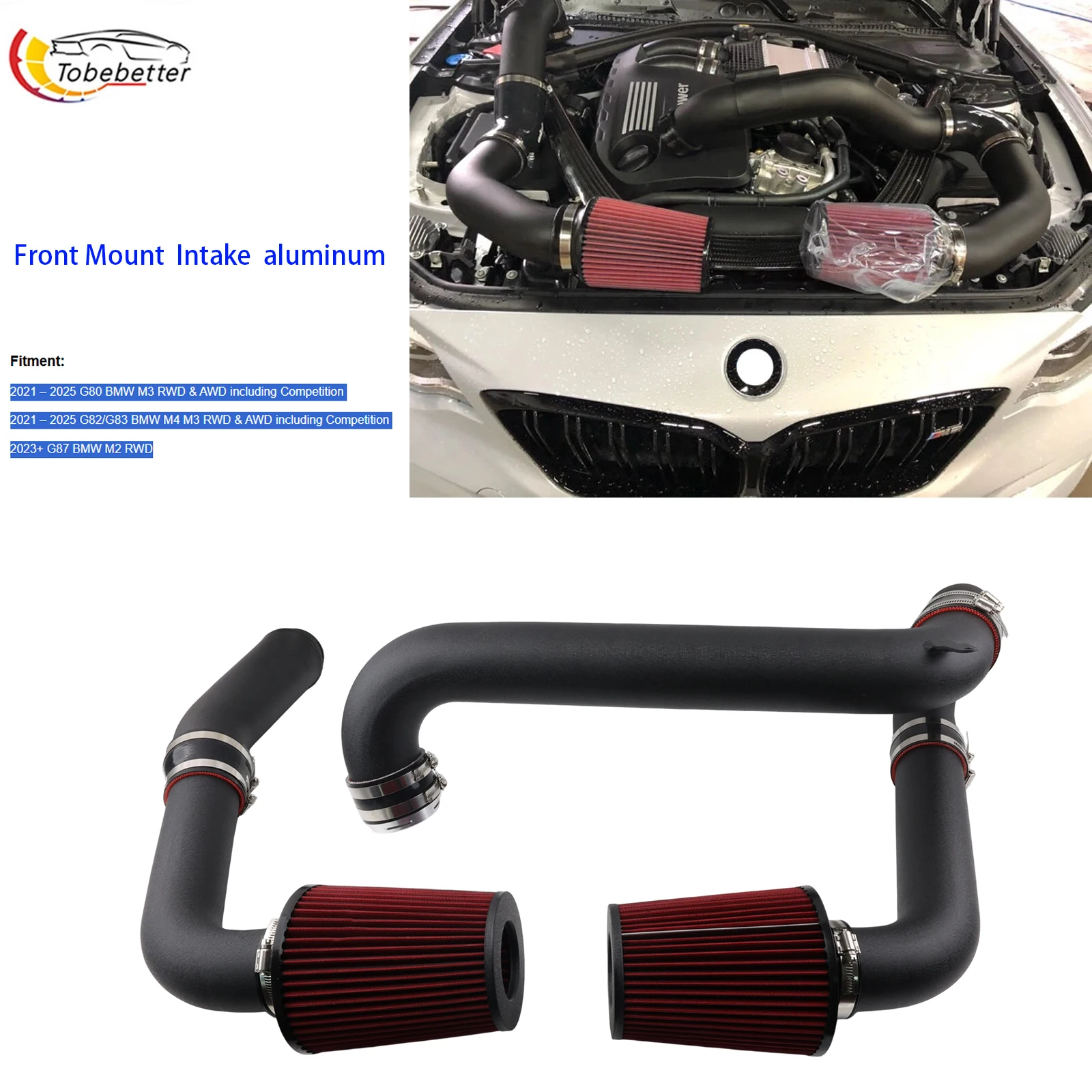Aluminum Front Mount Cold Air Intake System KD4261Z piping filter For 2021-2026 BMW G80/G82/G83 M3/M4 S58 3.0T G87 BMW M2 RWD
