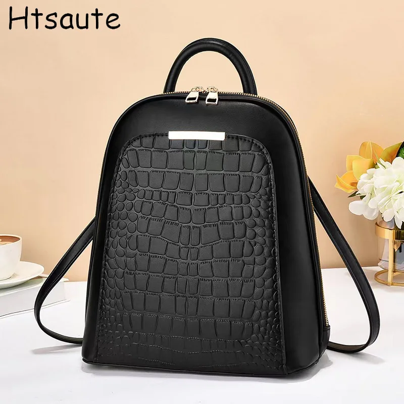 Women's backpack new PU leather large capacity black backpacks fashion trend student class backpack versatile travel bag