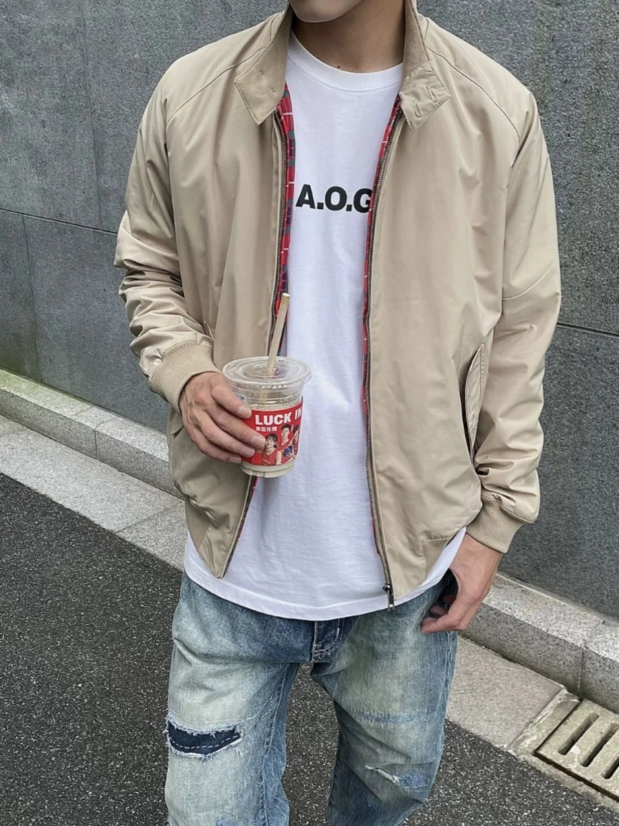 

American Retro Men's Flight Jaet Hard Sle Spring Autumn Casual Outerwear Color Blo Collar Long Sve Loose Fit