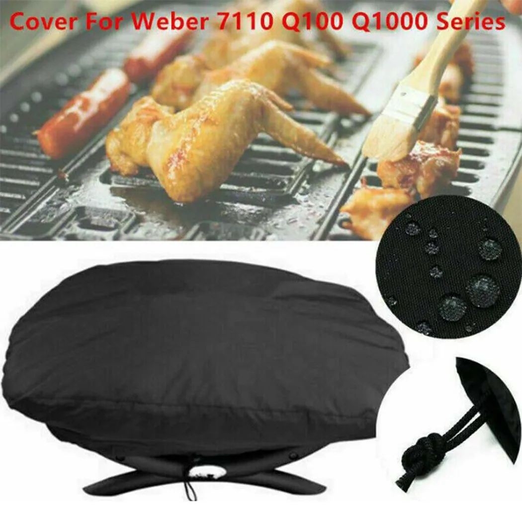 Polyester Grill Cover Portable Q1000 Rain Resistant 67*44*32cm BBQ Black Cover For Weber Grill Sun Kit New Set