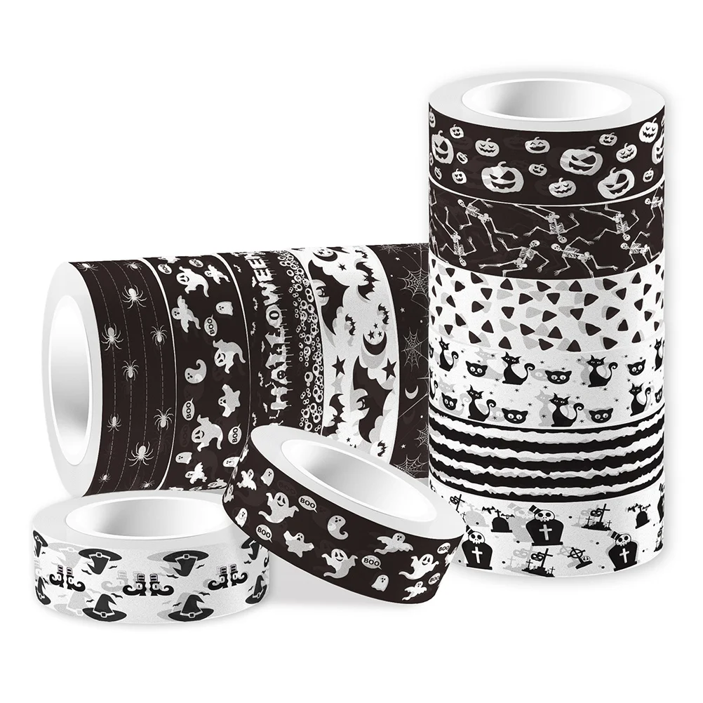 12 rollos de cinta decorativa para bolso de Halloween, conjunto Washi, decoración temática, envoltura de regalo para álbum de recortes, papel japonés