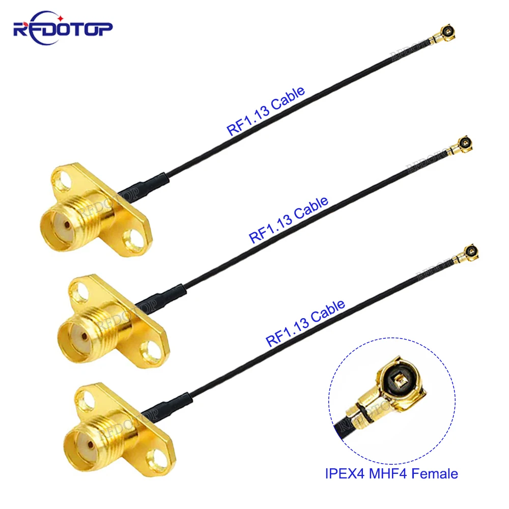 10Pcs/Lot U.FL  4  Female to SMA Female 2 Hole Flange Panel Mount RF113 Pigtail WIFI Antenna Extension Cable Jumper