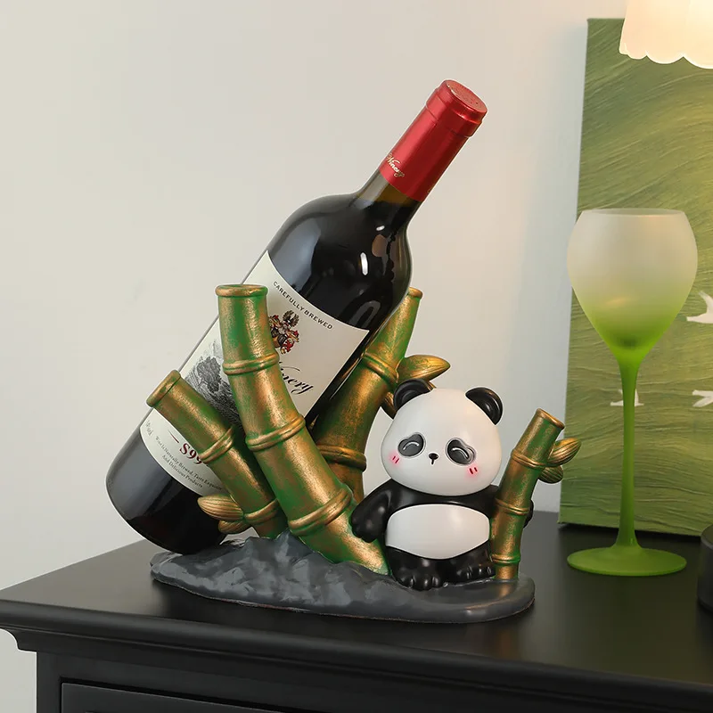 Light luxury high-end panda home red wine rack resin ornament wine cabinet living room