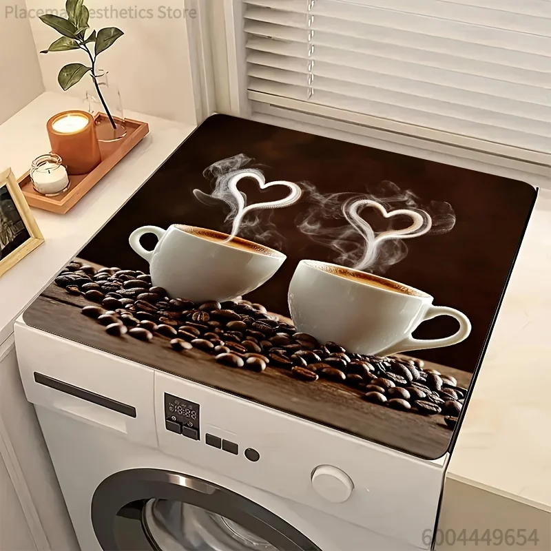 Single Piece, Protective Mat for Washing Machine Top, Dust Cover, Dish Drying Mat with Coffee Life Design for Washstand, Cup Pad