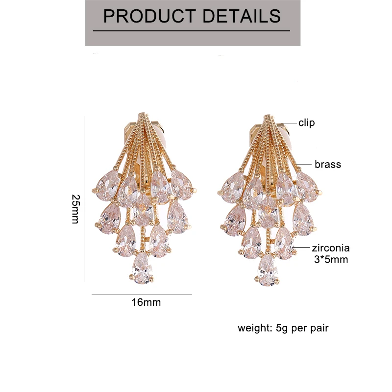Fashion Korean Elegant Cubic Zirconia Clip on Earrings Without Pierced for Women Temperament Personality Ear Clips Party Jewelry