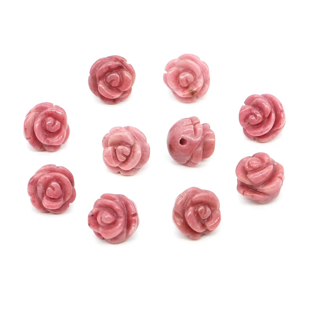 5PCS/Lot With Hole Rose Flower Natural Stone Reiki Healing Crystal Hand Carved Gemstone for Making Jewelry Accessories 8/10/12mm