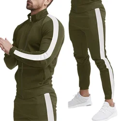 New Long-sleeved Trousers Leisure Sports Suit Autumn and Winter Splicing Stand Collar Slim Mens Suit