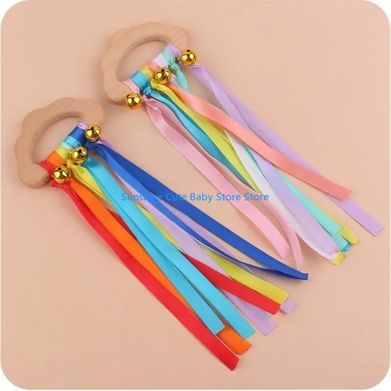 C5AF قوس قزح الخشب الشريط الدائري لعبة الطفل عضاضة الوليد الطفل لعبة الحسية سحابة المولي