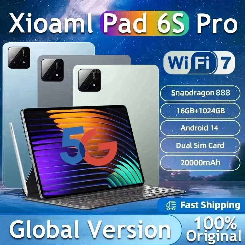 

Global Version Original Xioami Pad 6S Pro Tablet 11inch HD 4K Android 14 16GB+1T 20000mAh 5G Dual SIM Phone Call WiFi GPS Tablet