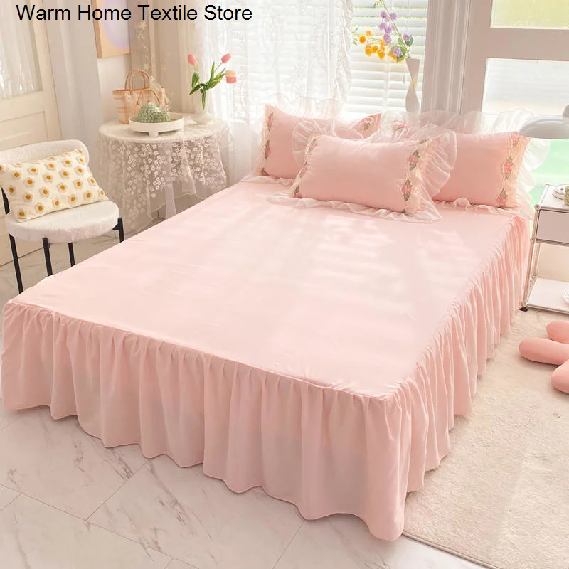 Imagem -03 - Saia de Cama Estilo Princesa Coreana Bordado Ruffle Lace Capa para Colcha Roupa de Cama para Meninas Têxteis Domésticos de Luxo Lençol