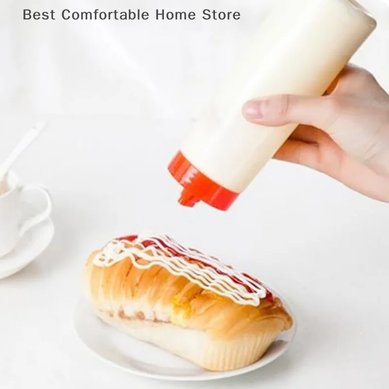 4 Holes 300ml Sauce Bottle Resin Ketchup Oil Squeeze Dispenser Cruet Kitchen