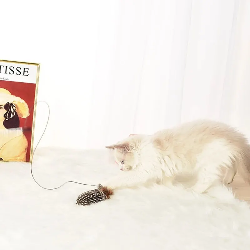 1 szt. Podstawowy drażniący kij z piórami dla kota z dzwonkiem z piór dla zabawnych kotów domowych interaktywna zabawka dla zwierząt domowych złoty