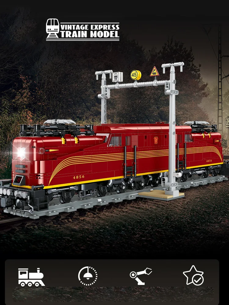 Klassisches Stadtfahrzeug-Bausteinset Eisenbahn-Konstruktion Vintage-Expresszug Lernspielzeug-Kollektion mit Beleuchtung – Detail 1