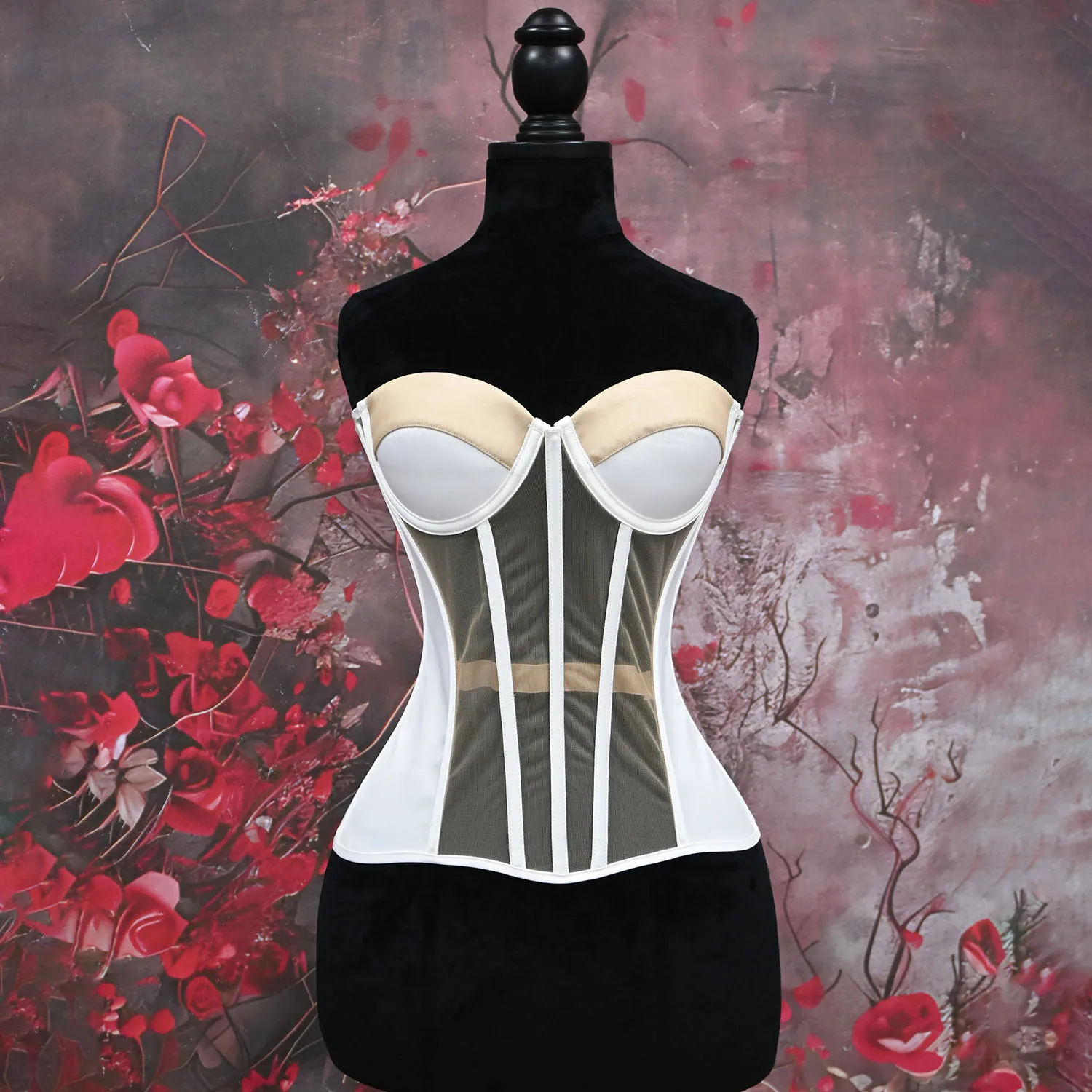 

Women's Sexy Satin Corset Color Blocking Mesh Breathable Body Shaper Single Yarn Design