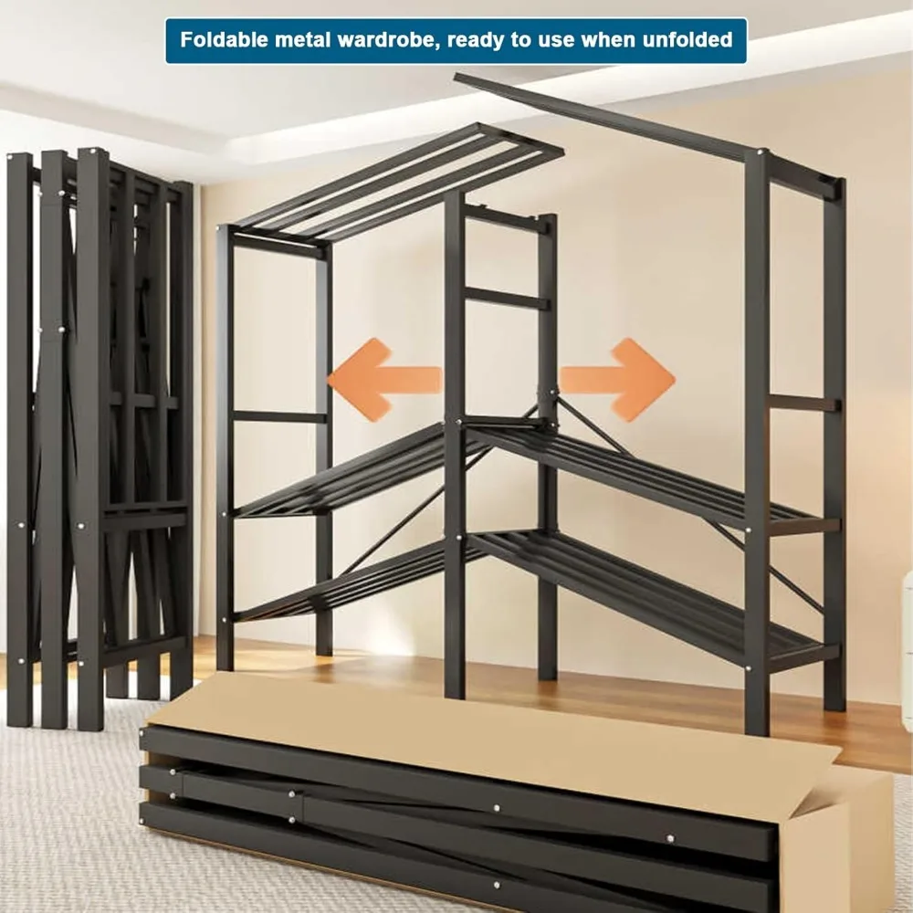 Sturdy 95-Inch Foldable Black Cover Clothes Rack for Portable Hanging Storage and Wardrobe Organization