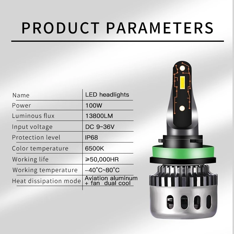 F10 Car LED Headlight Bulb H1 H4 H7 Hi/Lo Beam Waterproof High Brightness Cooling Front Light Retrofit Car Lamp