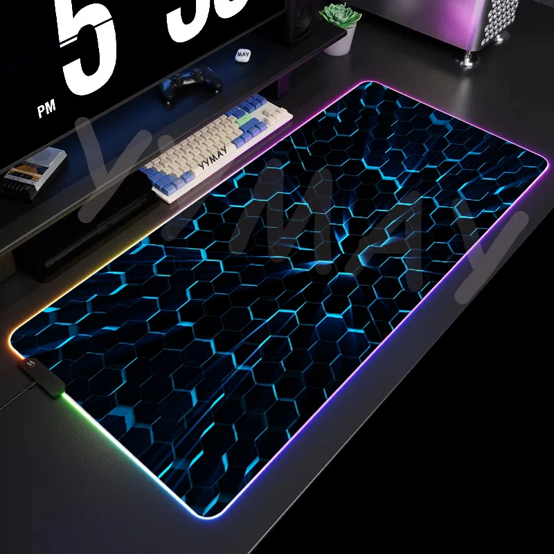 Imagem -04 - Grande Rgb Gaming Mouse Pad Geométrico Xxl Mousepad Led Gamer Mousepad Tapetes de Mesa Luminosos Almofadas de Mesa com Retroiluminação