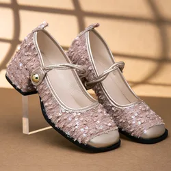 Women's Mary Janes Shoes 2024 Summer New Fashion Platform High Heels Pumps Female Party Dance Wedding Shoes Female Large Size 40